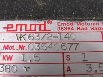 Emod VK63/2-140 1.5kW 380V 2800/3360RPM 50/60Hz Spindle Motor