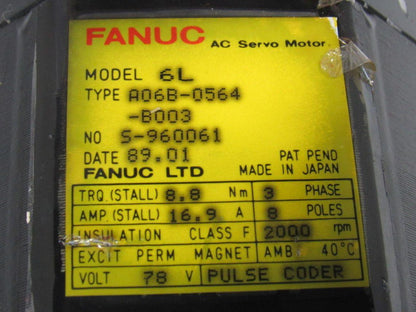Servo A06B-0564-B003 6L 8.8Nm Stall Torque 78V 2000RPM AC Servo Motor