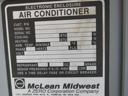 Hoffman 13-0116-G1014 115V 1 Ph 50/60Hz 296BTU Electrical Enclosure AC Unit