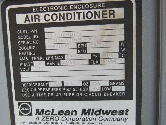 Hoffman 13-0116-G1014 115V 1 Ph 50/60Hz 296BTU Electrical Enclosure AC Unit