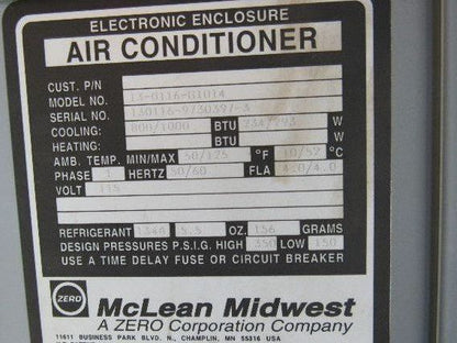 Hoffman 13-0116-G1014 115V 1 Ph 50/60Hz 296BTU Electrical Enclosure AC Unit