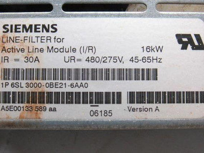 Siemens 1P 6SL3000-0BE21-6AA0 480/275V 30A  45-65Hz Line Filter