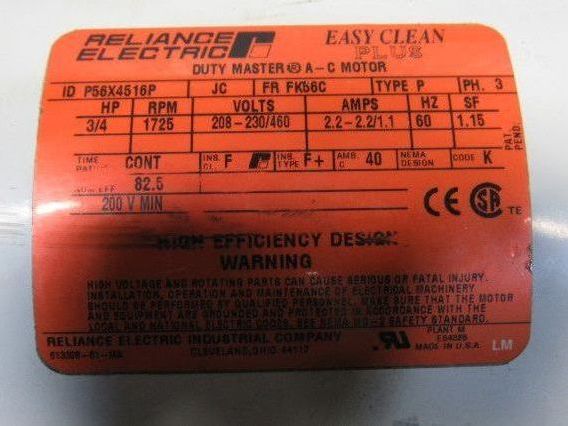 Reliance P56X4516P 7.5:1 Ratio 3/4Hp 208-230/460V LH Output Gear Motor