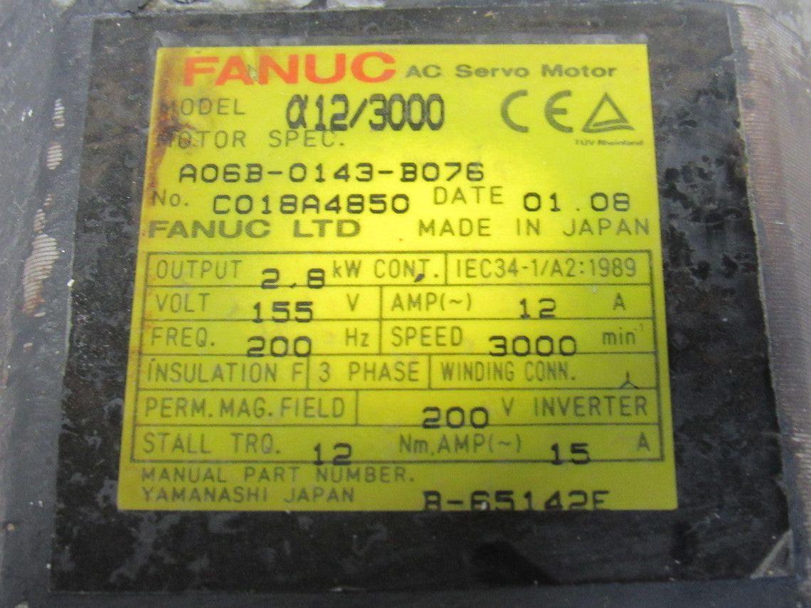 Fanuc A06B-0143-B076 IEC34-1/A2 2.8kW 3000RPM 155V 200Hz AC Servo Motor A12/3000