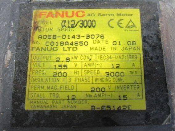 Fanuc A06B-0143-B076 IEC34-1/A2 2.8kW 3000RPM 155V 200Hz AC Servo Motor A12/3000