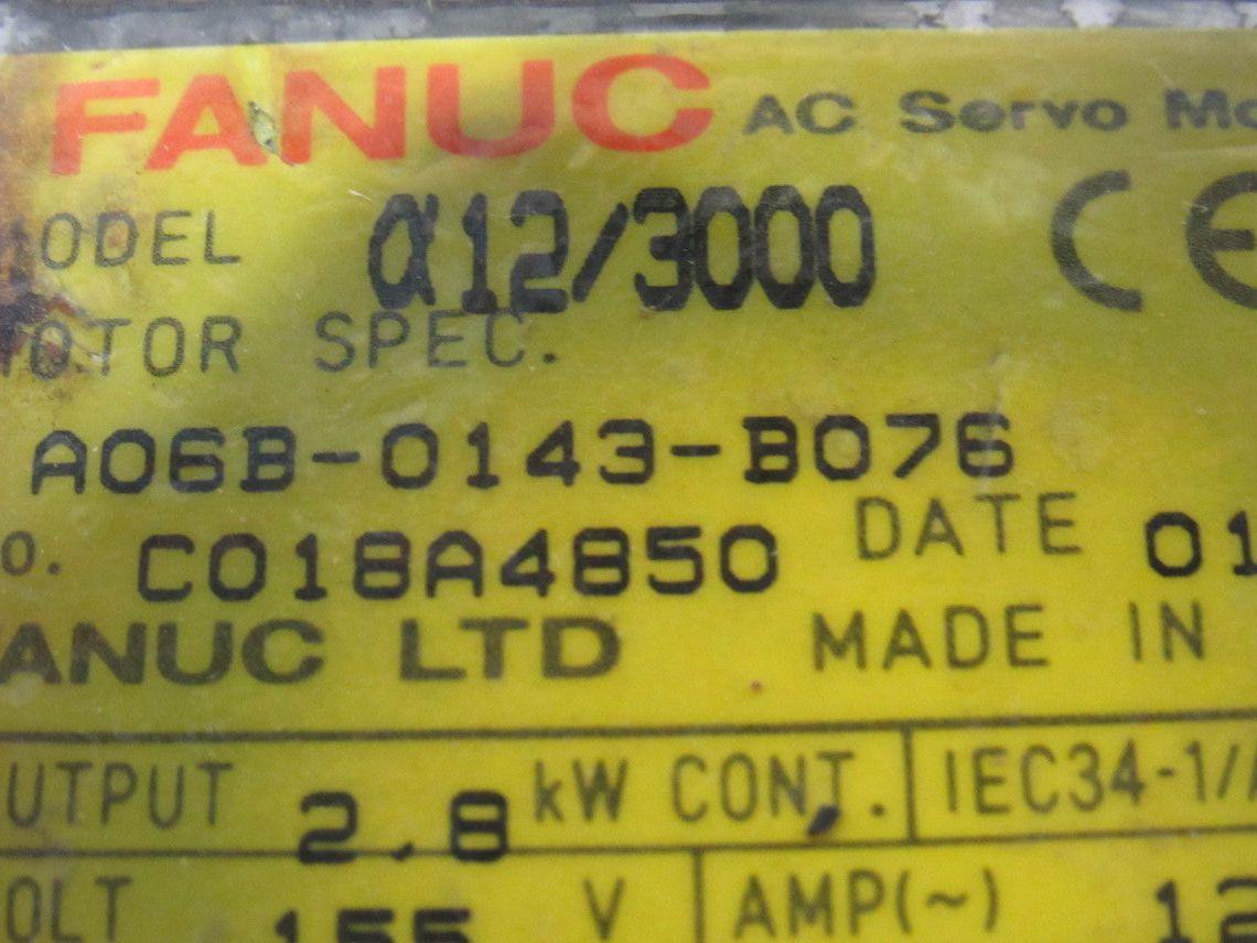 Fanuc A06B-0143-B076 IEC34-1/A2 2.8kW 3000RPM 155V 200Hz AC Servo Motor A12/3000