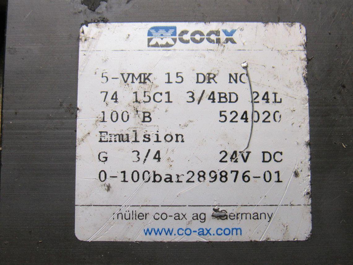 Coax 5-VMK 15DR NC 3/2 Way 0-100 Bar 24V Coil Solenoid Operated Pneumatic Valve
