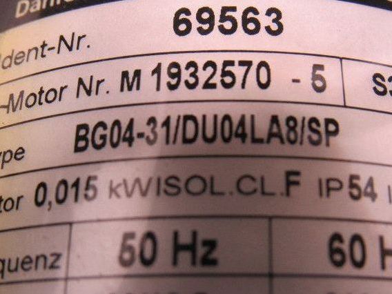 Danfoss Bauer BG04-31/DU04LA8/SP 0,015kW 810RPM 255-480V  50/60Hz Geared Motor