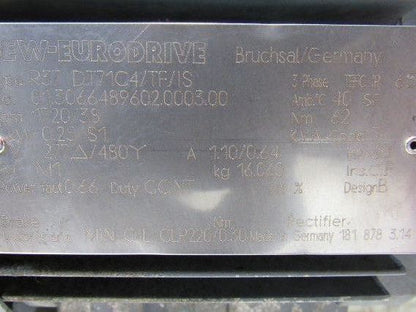 Sew Eurodrive R37 DT71C4/TF/IS 45:1 Ratio 0.25kW 38RPM 277/480V Gear Motor