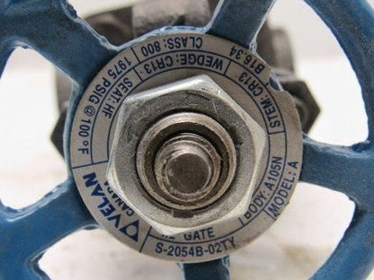 Velan S2054B-02TY Model A 1/2" Class 800 Gate Valve