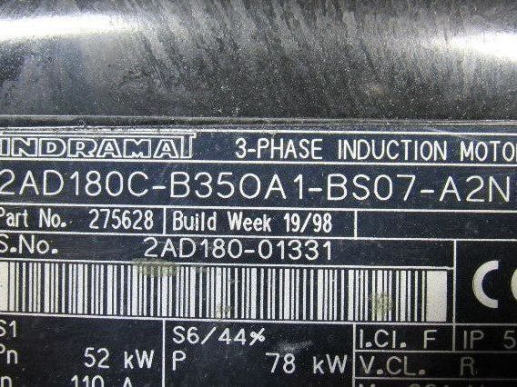 Indramat 275628 2AD180C-B35OA1-BS07-A2N1 Induction Servo Motor 3 Phase