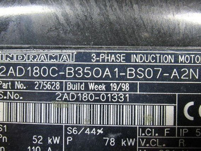 Indramat 275628 2AD180C-B35OA1-BS07-A2N1 Induction Servo Motor 3 Phase