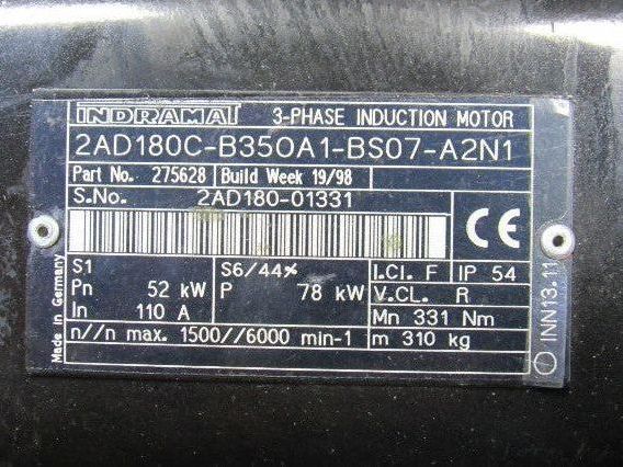 Indramat 275628 2AD180C-B35OA1-BS07-A2N1 Induction Servo Motor 3 Phase