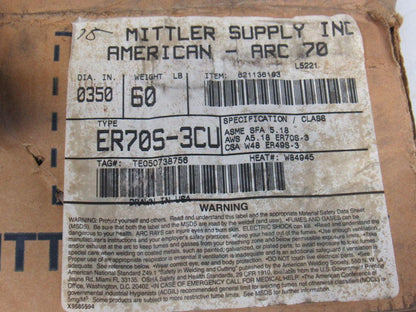 Mittler Supply ER70S-3CU American Arc 70 0.350 Copper Welding Wire 60# Spool