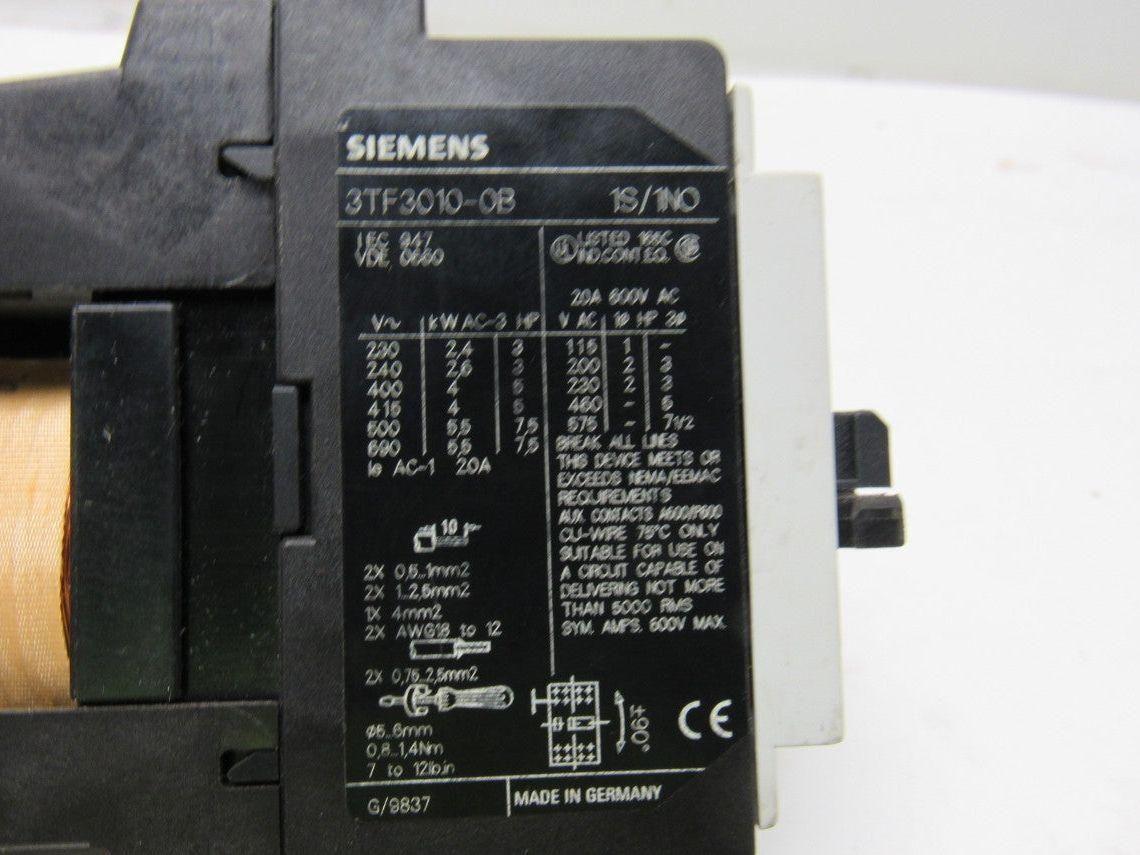 Siemens 3TF30 10E 3TF3010-0B Contactor 24VDC Coil 4 Pole