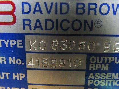 David Brown Radicon 1100:1 Double Reduction Speed Gear Reducer 1.6 RPM Output