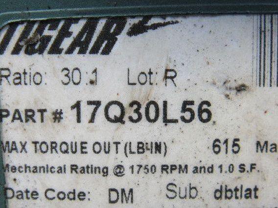 Dodge 1/3 HP 17Q30L56 30:1 Ratio 58RPM LH Output 208-230/460V Gear Motor Reducer