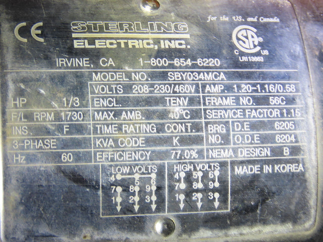 Dodge 1/3 HP 17Q30L56 30:1 Ratio 58RPM LH Output 208-230/460V Gear Motor Reducer