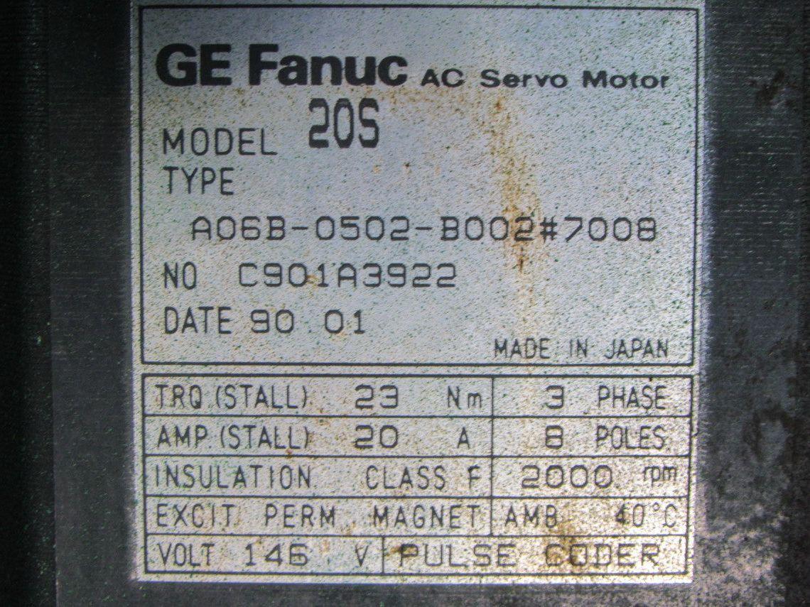Fanuc A06B-0502-B002#7008 20S 2000RPM 3Ph 146V Perm Magnet AC Servo Motor