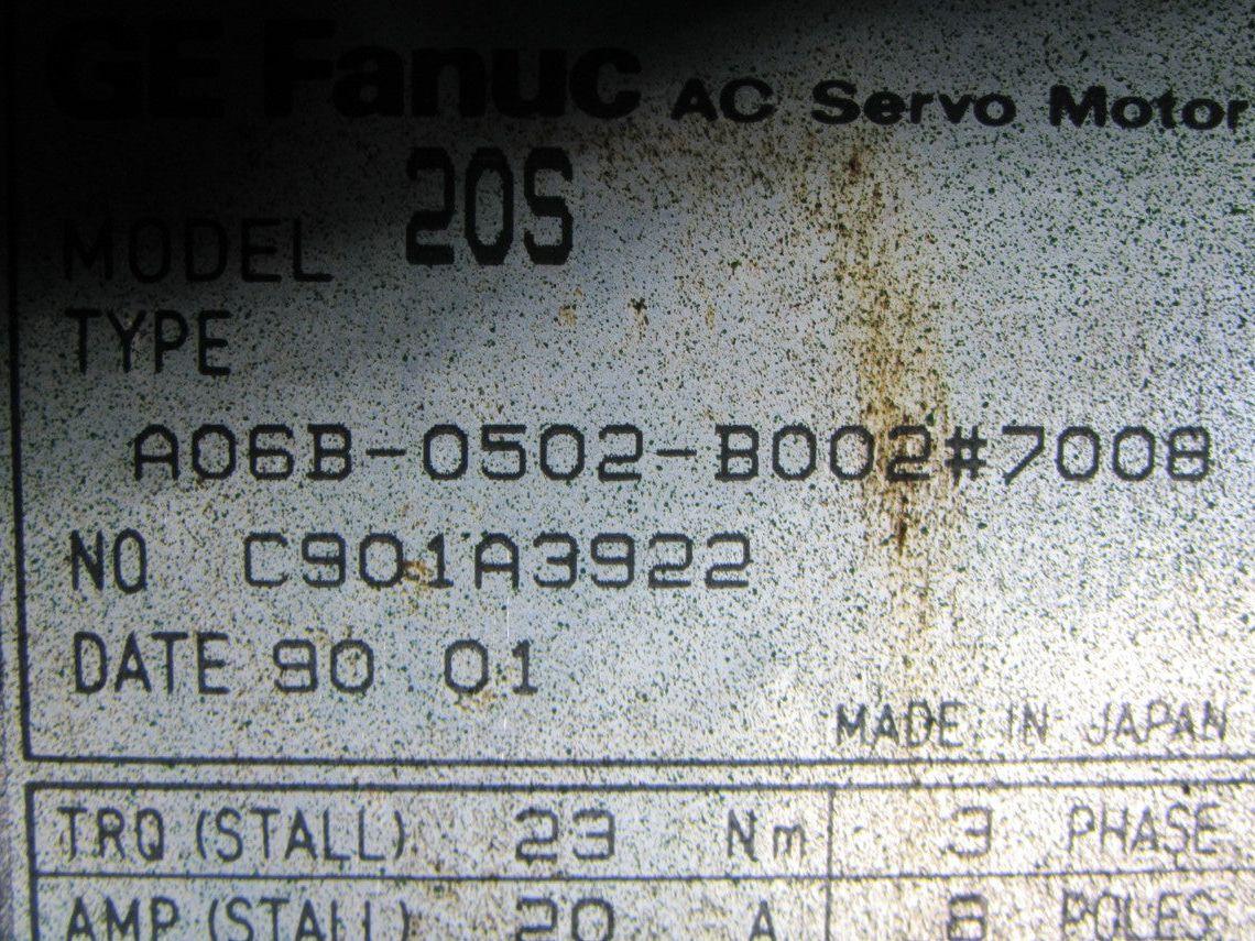 Fanuc A06B-0502-B002#7008 20S 2000RPM 3Ph 146V Perm Magnet AC Servo Motor