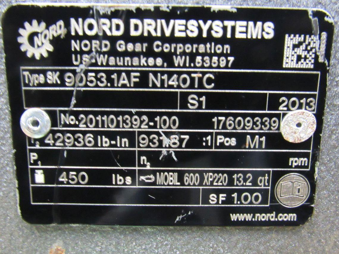 Nord SK 9053.1AF 1Hp 230/460V 931.87:1 Ratio 1.85 RPM 3" Thru Output Gear Motor