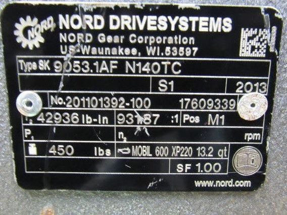 Nord SK 9053.1AF 1Hp 230/460V 931.87:1 Ratio 1.85 RPM 3" Thru Output Gear Motor