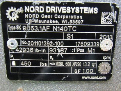 Nord SK 9053.1AF 1Hp 230/460V 931.87:1 Ratio 1.85 RPM 3" Thru Output Gear Motor