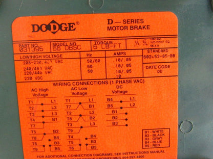 Reliance 140CM21B 1HP Electric Motor Gear Box Drive w/ Brake 50:1 Ratio 031395