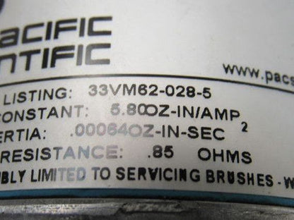 Pacific Scientific 33VM62-028-5 24V Low Inertia PMDC Servomotor W/ Tach Encoder