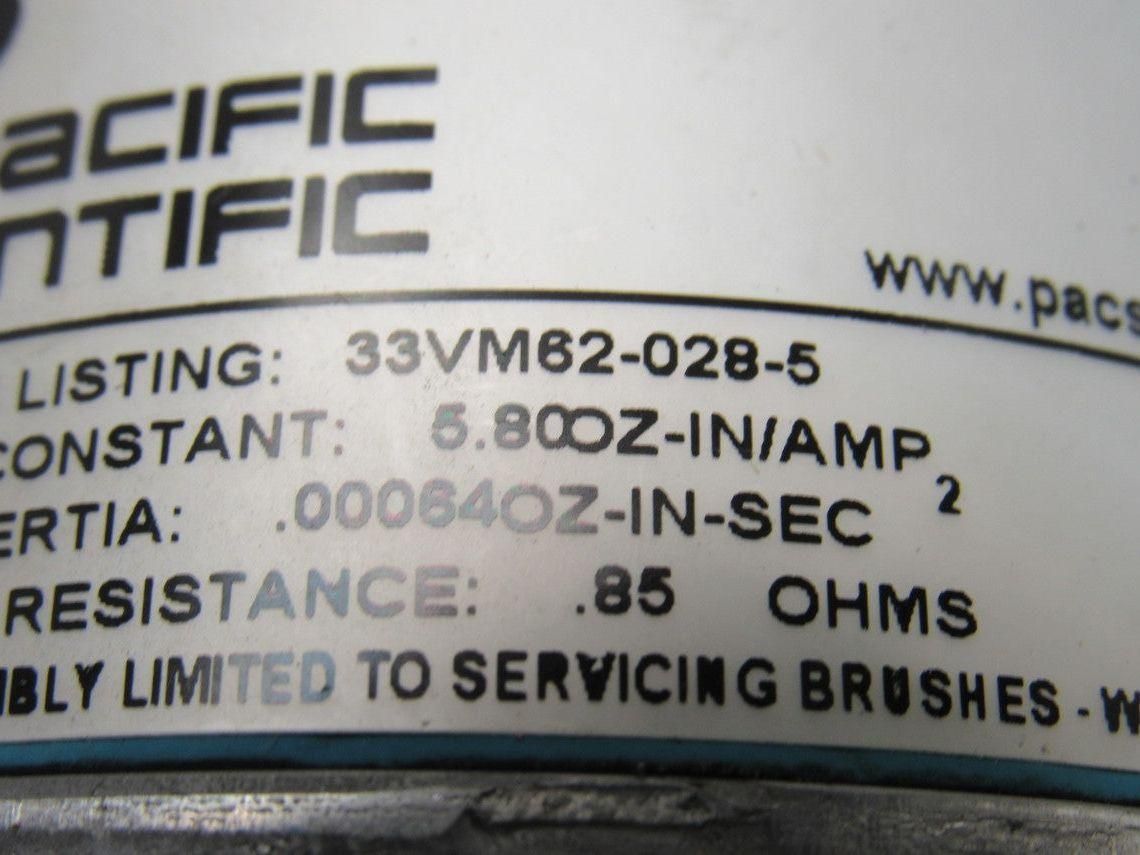 Pacific Scientific 33VM62-028-5 24V Low Inertia PMDC Servomotor W/ Tach Encoder