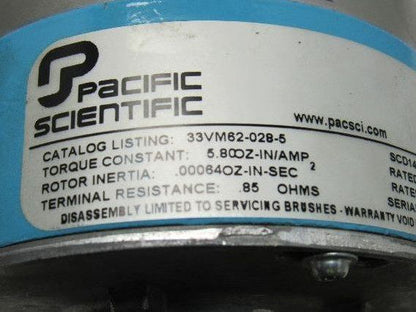 Pacific Scientific 33VM62-028-5 24V Low Inertia PMDC Servomotor W/ Tach Encoder