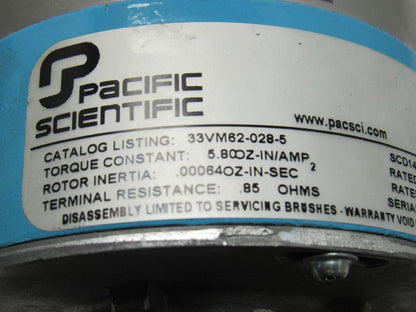 Pacific Scientific 33VM62-028-5 24V Low Inertia PMDC Servomotor W/ Tach Encoder