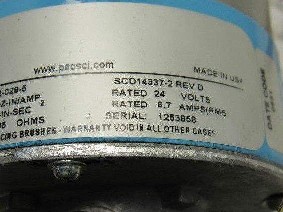 Pacific Scientific 33VM62-028-5 24V Low Inertia PMDC Servomotor W/ Tach Encoder