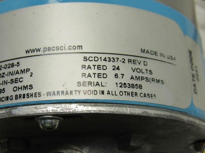 Pacific Scientific 33VM62-028-5 24V Low Inertia PMDC Servomotor W/ Tach Encoder