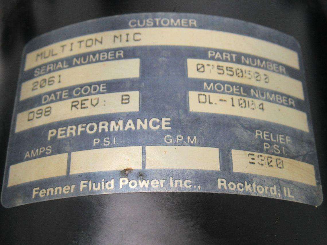 Fenner 07550500 DL-1004 Hydraulic Pump Power Unit 24VDC 3300 PSI Muliton Mic