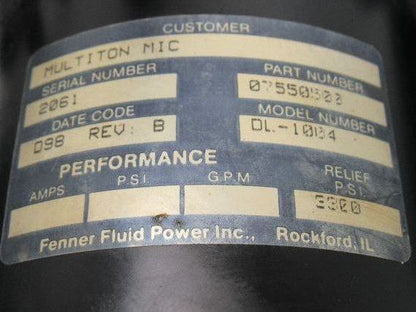 Fenner 07550500 DL-1004 Hydraulic Pump Power Unit 24VDC 3300 PSI Muliton Mic