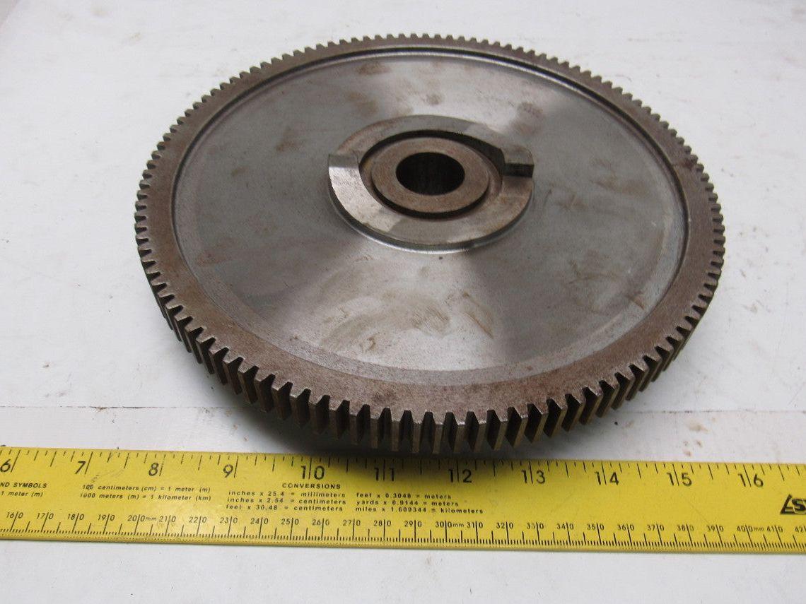 9" OD 114 T 28mm Smooth Bore Spur Gear 1/4" Pitch With Dog Clutch See Info