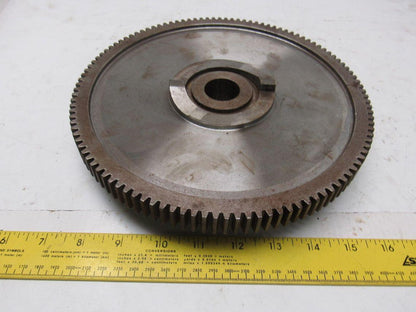 9" OD 114 T 28mm Smooth Bore Spur Gear 1/4" Pitch With Dog Clutch See Info