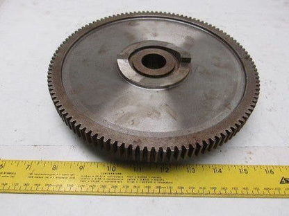 9" OD 114 T 28mm Smooth Bore Spur Gear 1/4" Pitch With Dog Clutch See Info