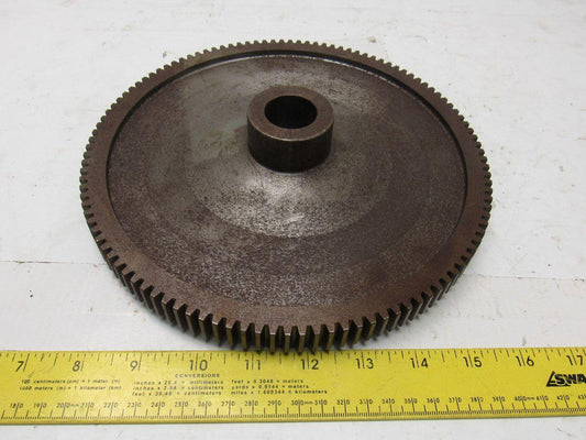 9" OD 114 T 28mm Smooth Bore Spur Gear 1/4" Pitch With Dog Clutch See Info