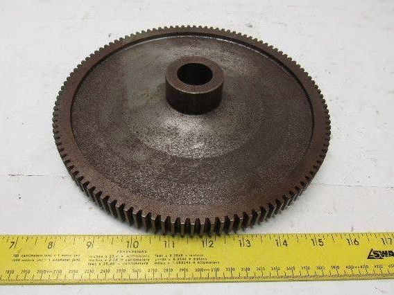 9" OD 114 T 28mm Smooth Bore Spur Gear 1/4" Pitch With Dog Clutch See Info