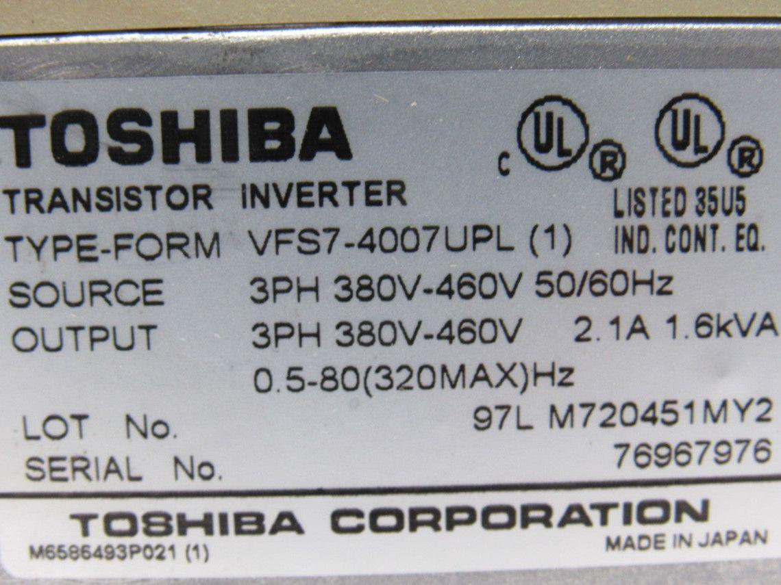 Toshiba VFS7-4007UPL 3Ph 380-460V Input 0.5-80Hz 320MAx Variable Frequency Drive