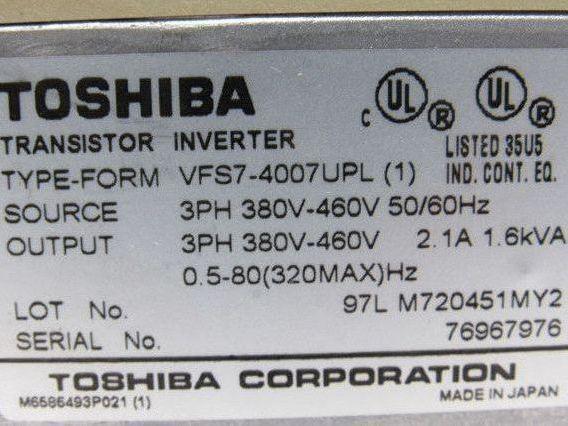 Toshiba VFS7-4007UPL 3Ph 380-460V Input 0.5-80Hz 320MAx Variable Frequency Drive