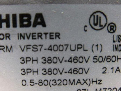 Toshiba VFS7-4007UPL 3Ph 380-460V Input 0.5-80Hz 320MAx Variable Frequency Drive