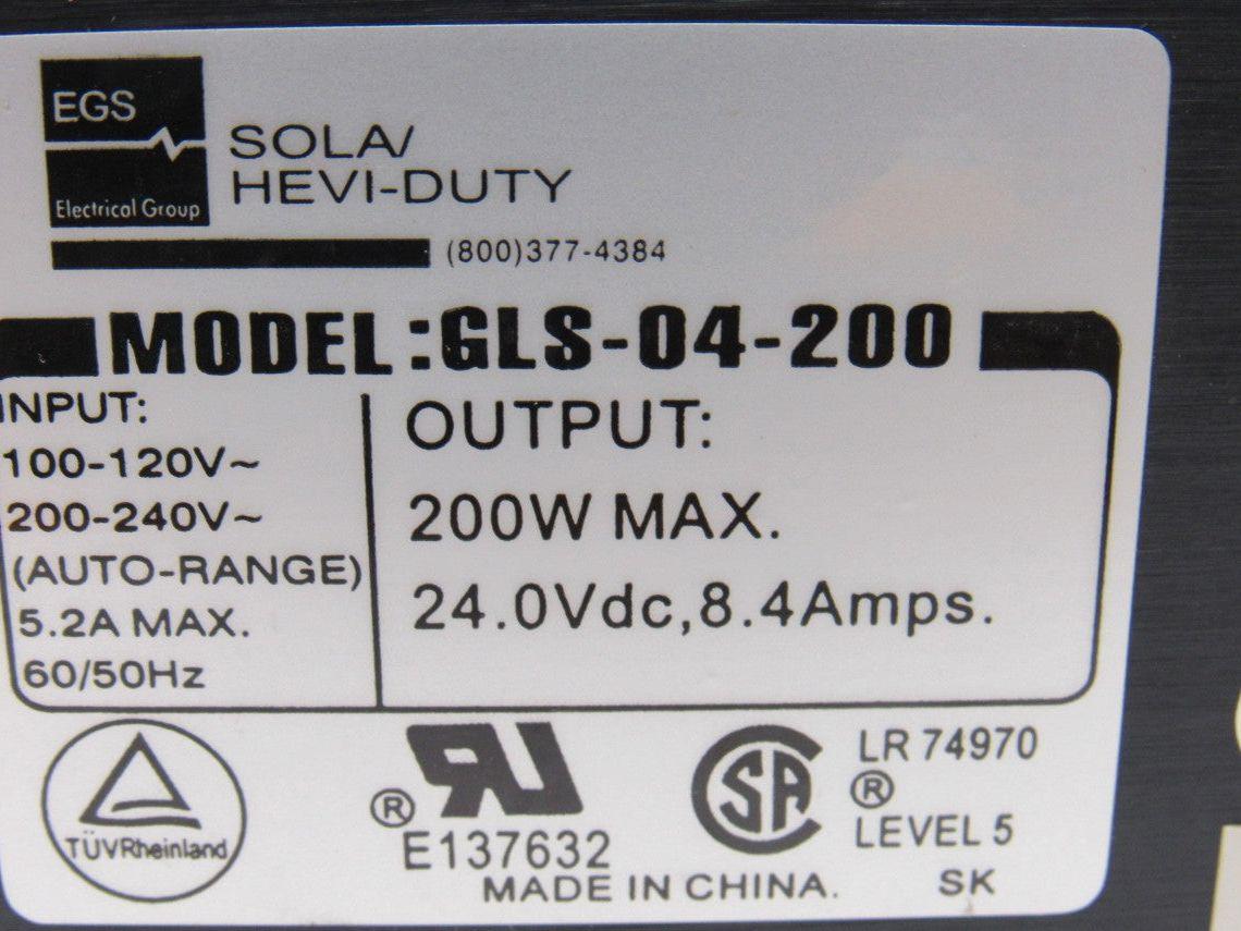Sola Hevi-Duty GLS-04-200 Switching Power Supply 200W 24V 8.4A