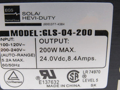 Sola Hevi-Duty GLS-04-200 Switching Power Supply 200W 24V 8.4A