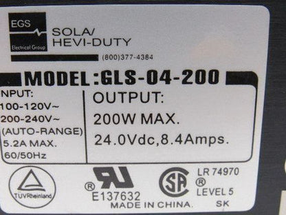 Sola Hevi-Duty GLS-04-200 Switching Power Supply 200W 24V 8.4A