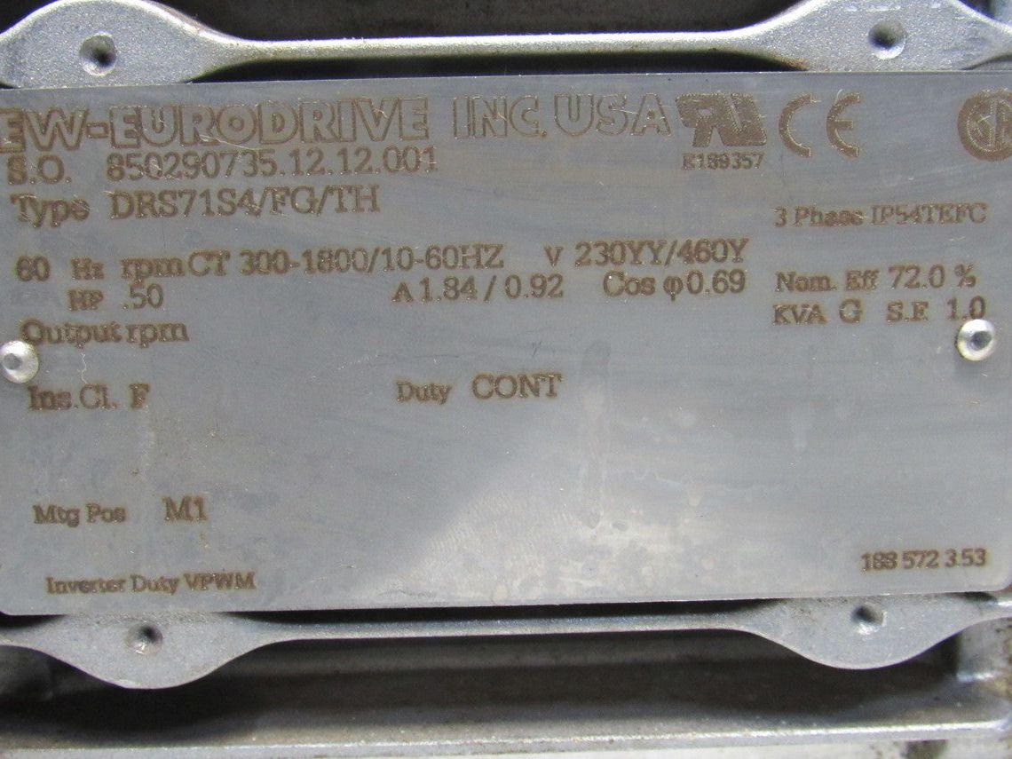 Sew Eurodrive DRS71S4/FG/TH 23:1 Ratio .50Hp 230/460V Dual Output Gear Motor