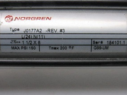 Norgren J0177A2 Rev #3 Pneumatic Tie Rod Cylinder 1-1/2" Bore 7-5/8" Stroke