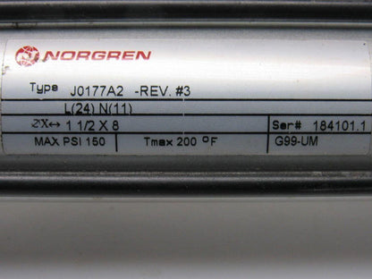 Norgren J0177A2 Rev #3 Pneumatic Tie Rod Cylinder 1-1/2" Bore 7-5/8" Stroke